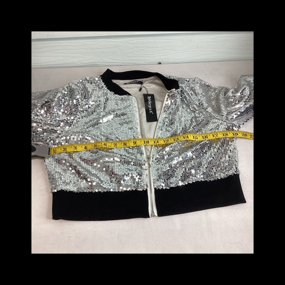 Allegra K Women's Silver Sequin Bomber Jacket.29 - Picture 3 of 5